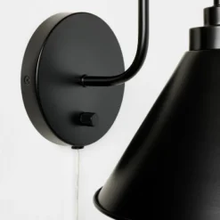 Curved Neck Wall Sconce With Metal Shade Black - Threshold™ Designed With Studio McGee: Modern Plug-In, ETL Listed, Cone-Shape -Decor House GUEST 05452913 7b4c 4d75 a23f 38c1872afcdb