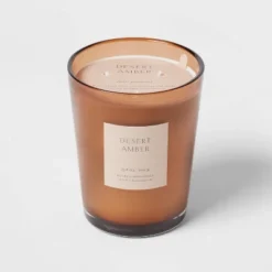 Colored Vase Glass With Dustcover Desert Amber Candle Brown - Threshold™ -Decor House GUEST 122de511 da8f 4184 879f 25e9a167978d