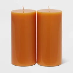2pk Pillars Vanilla Pumpkin Orange - Threshold™ -Decor House GUEST 12a6aab2 961f 4784 89cb 7439c8bff678