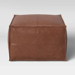 Earl Faux Leather French Seam Ottoman - Threshold™ -Decor House GUEST 1ca016c4 48cf 42c5 88cc be9b261971b8