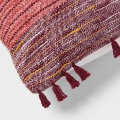 Woven Linework Dec Pillow Oblong Ivory/Plum Red/Dark Salmon Orange - Threshold™: Cotton Fabric, Indoor Decorative Accessory -Decor House GUEST 1d5224eb b6f2 4c9e b425 af2136367232