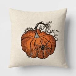 Pumpkin With Spider Cotton Square Halloween Throw Pillow Ivory - Threshold™ -Decor House GUEST 1ecd4b9d 2a11 42dc a5f9 a644f4927d75