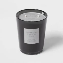 Colored Vase Glass With Dustcover & Black Teak Candle Black - Threshold™ -Decor House GUEST 203164b8 cea9 4b9d 90b7 3255297338b3