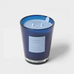 Colored Vase Glass With Dustcover Marine Moss Candle Blue - Threshold™ -Decor House GUEST 2f74f3e1 96a9 4d09 847e 100c47a93447