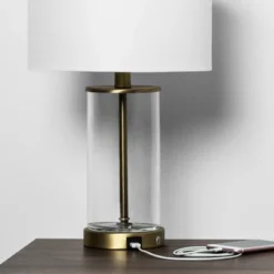 Fillable Accent With USB Table Lamp Brass - Threshold™: Modern Glass Nightstand Lamp, ETL Listed, No Bulb Included -Decor House GUEST 4230aee3 786a 4bde a46a 8ba460f4ad48 1