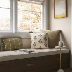 Oversized Cotton Gauze Grid Lumbar Throw Pillow Olive Green - Threshold™