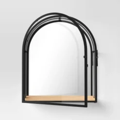 12"x14" Arched Mirrored Display Box Black - Threshold™: Modern Vertical Decor With Shelf -Decor House GUEST 53c27f6c cd26 4485 8197 f51d57453cd2