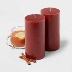 2pk Pillars Warm Cider & Cinnamon Red - Threshold™ -Decor House GUEST 56b3b6e9 0a2f 482d 9c6f d701a7f2f840