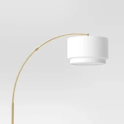 68"x41" Knurled Metal Arc Floor Lamp With Tiered Shade Brass - Threshold™: Curved Standing Illumination For Living Room -Decor House GUEST 716aed62 6745 4880 88e9 e08826468849