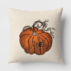 Pumpkin With Spider Cotton Square Halloween Throw Pillow Ivory - Threshold™ -Decor House GUEST 7d6a836a 3c3b 495e 8f4c f15b752115c6