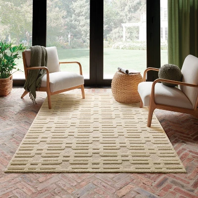 5'x7' High Low Geo Area Rug Ivory - Threshold™ 3 5'x7' High Low Geo Area Rug Ivory - Threshold™