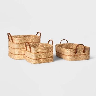 Braided Water Hyacinth Basket With Faux Leather Handles - Threshold™ 5 Braided Water Hyacinth Basket With Faux Leather Handles - Threshold™ - Image 3