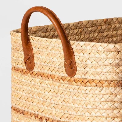 Braided Water Hyacinth Basket With Faux Leather Handles - Threshold™ 4 Braided Water Hyacinth Basket With Faux Leather Handles - Threshold™ - Image 2