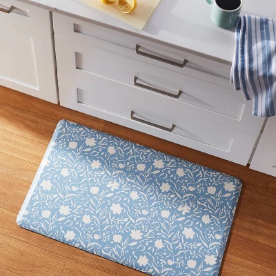 30" X 18" Floral Comfort Mat Blue - Threshold™ 3 30" X 18" Floral Comfort Mat Blue - Threshold™