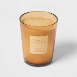 Colored Vase Glass With Dustcover Tobacco And Bergamot Candle Yellow - Threshold™ -Decor House GUEST b93280db 41cc 4916 9fbe 5bb9cb7d18d7