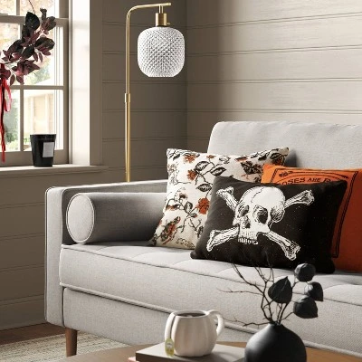 Oversize Skull And Crossbones Woven Cotton Lumbar Halloween Throw Pillow Black - Threshold™ 3 Oversize Skull And Crossbones Woven Cotton Lumbar Halloween Throw Pillow Black - Threshold™