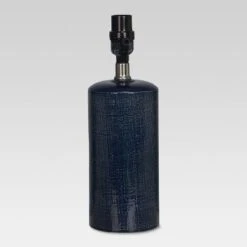 Linen Textured Ceramic Small Lamp Base Dark Blue - Threshold -Decor House GUEST c591dfee 0c26 4677 89dd 2cf9def3bed0