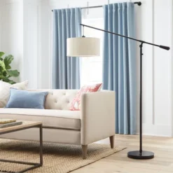 70"x16" Cantilever Drop Pendant Swing Arm Floor Lamp Brown - Threshold™: Adjustable, Metal Body, Linen Shade -Decor House GUEST cd0c3cb9 dbb5 466d 9069 486b7c8203dd