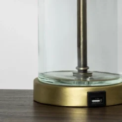 Fillable Accent With USB Table Lamp Brass - Threshold™: Modern Glass Nightstand Lamp, ETL Listed, No Bulb Included -Decor House GUEST cde816b4 4d22 45b7 aad0 2e1664c1a18c 1