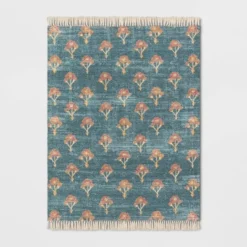 Washable Floral Block Printed Blue Rug Blue - Threshold™ -Decor House GUEST ce5a0bbb 2ba9 41e6 a492 65ec5f355339