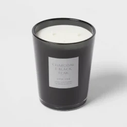 Colored Vase Glass With Dustcover & Black Teak Candle Black - Threshold™ -Decor House GUEST cf6f4780 63d6 4d26 8370 d23011a8995c