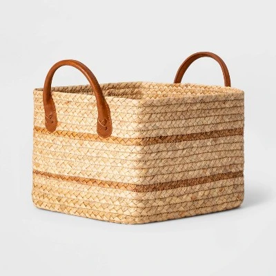 Braided Water Hyacinth Basket With Faux Leather Handles - Threshold™ 7 Braided Water Hyacinth Basket With Faux Leather Handles - Threshold™ - Image 5