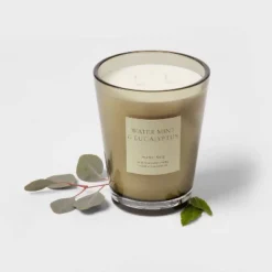 Colored Vase Glass With Dustcover Watermint And Eucalyptus Candle Green - Threshold™ -Decor House GUEST e5144fde ec25 4103 bb0f 2b77c5bb8627
