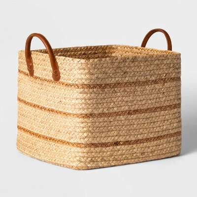 Braided Water Hyacinth Basket With Faux Leather Handles - Threshold™ 6 Braided Water Hyacinth Basket With Faux Leather Handles - Threshold™ - Image 4