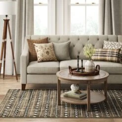 5'x7' Bethel Woven Stripe Rug Cream/Brown/Black - Threshold™: Geometric Medium Pile, Skid-Resistant, Indoor Area Rug -Decor House GUEST e979647c 82eb 41b1 95f0 7169a2ade850