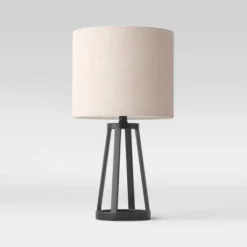 Medium Modern Industrial Assembled Table Lamp Black - Threshold™: UL Listed, Cotton-Linen Shade, Metal Body, No Bulb Included -Decor House GUEST efa66634 4d97 4129 8a6a 512cfcfb59c4